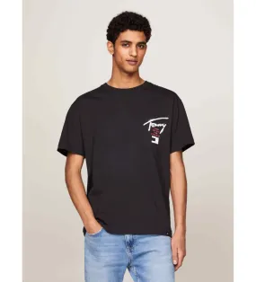 Camiseta de cuello redondo con logo negro