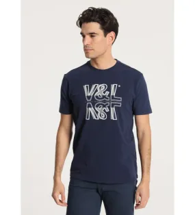 Camiseta de manga corta basica con Grafica en el pecho marino
