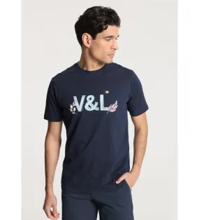 Camiseta de manga corta basica grafica V&L hojas marino
