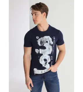 Camiseta de manga corta con grafiti print marino