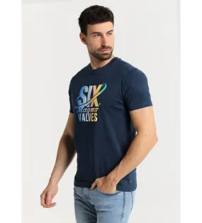 Camiseta de manga corta print color degradado marino