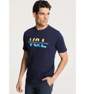 Camiseta de manga corta print V&L en el pecho marino