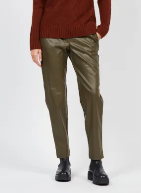 Pantalón recto de material sintético en marron